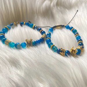 Black woven beaded crown bracelet set